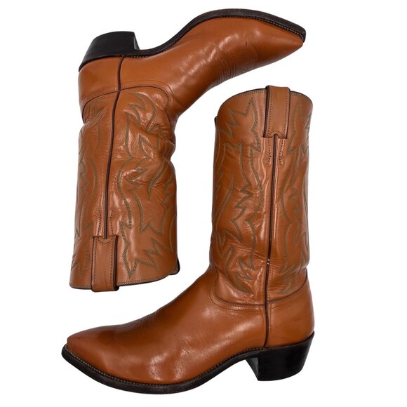 Vintage Justin Mens 10.5E Wide Pumpkin Orange Tan Leather Cowboy Western Boots - Picture 10 of 16